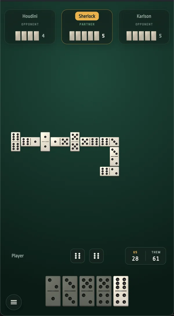A hand of dominoes with playable tiles lit