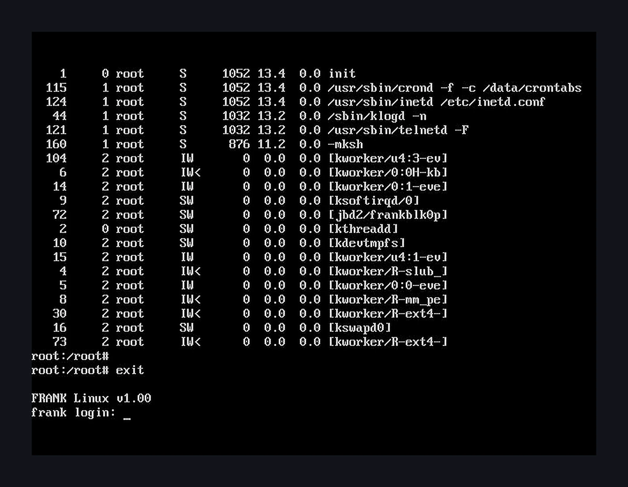 top на FRANK Linux, снимок с HDMI