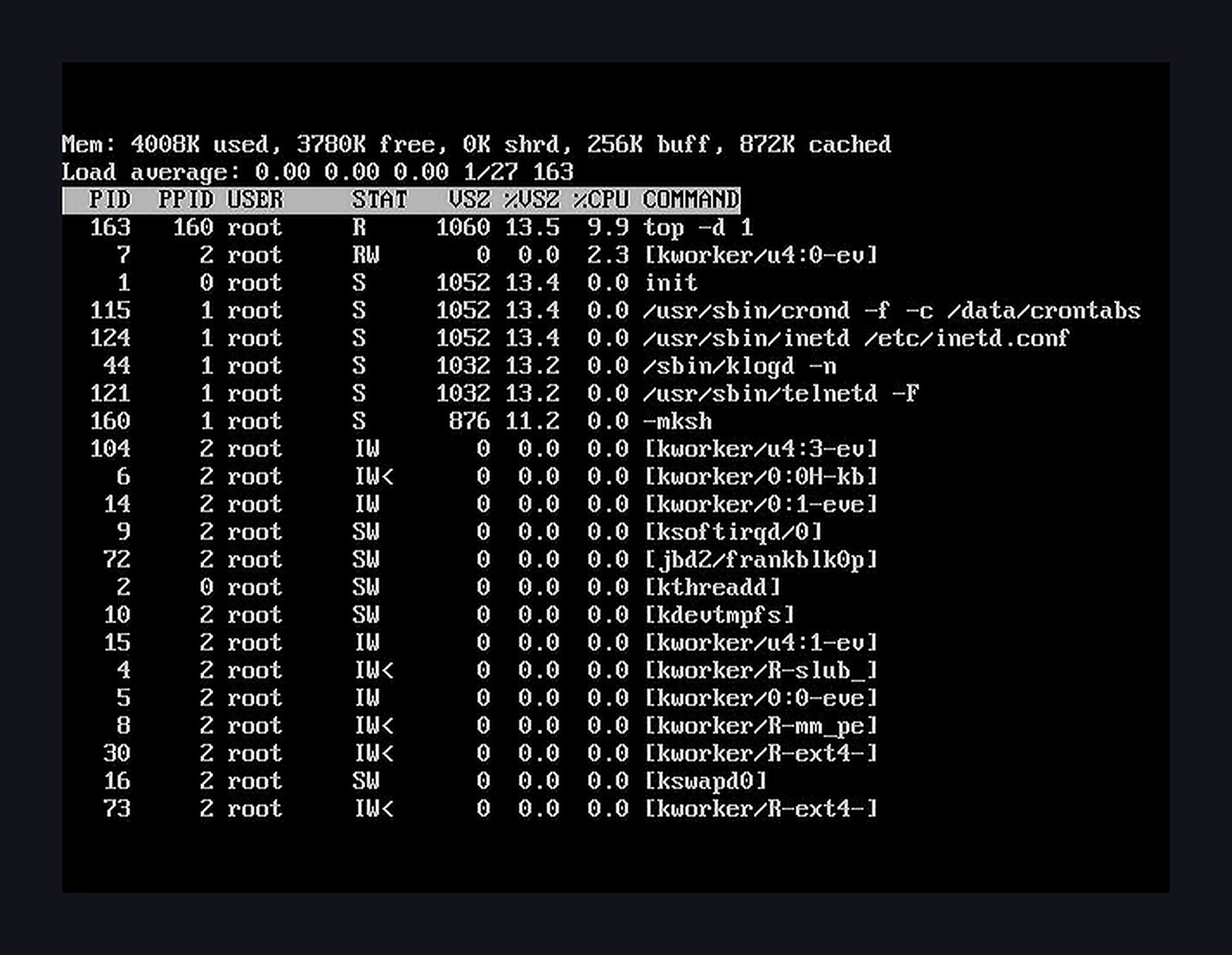 top на FRANK Linux, снимок с HDMI