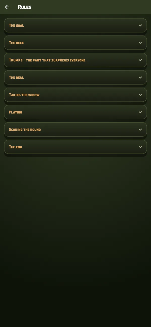 The rules screen, section by section