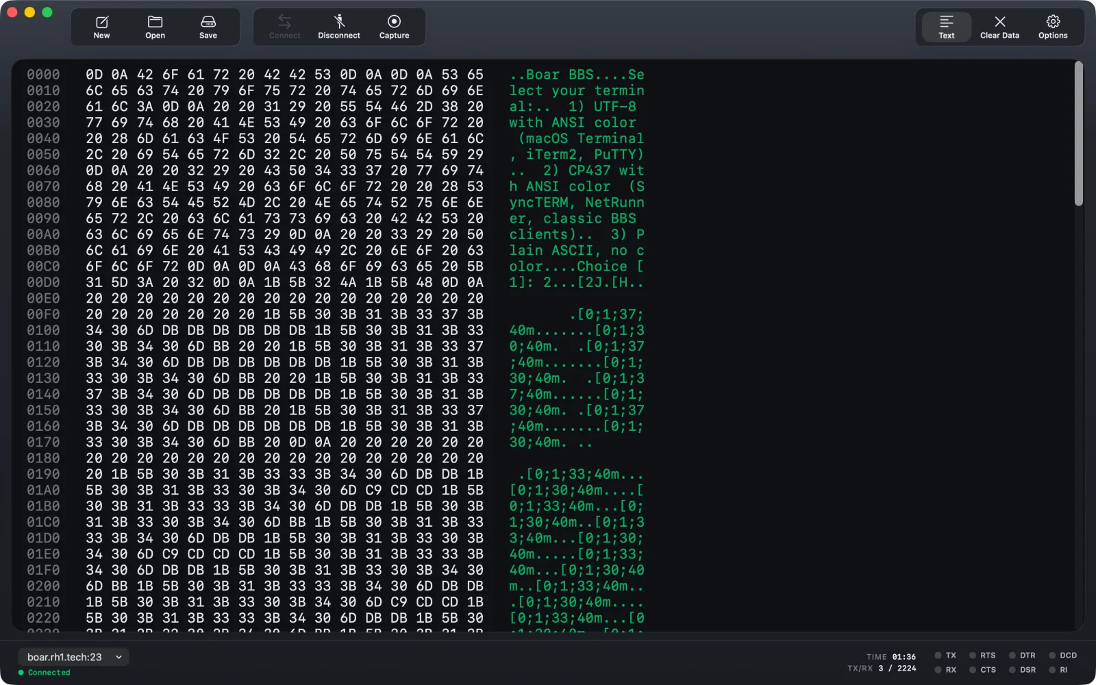 Vardaris connected to a BBS session